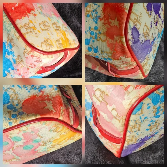 Dooney & Bourke Multicolor Splat Print Drawstring Tote with Red Trim - Picture 5 of 9